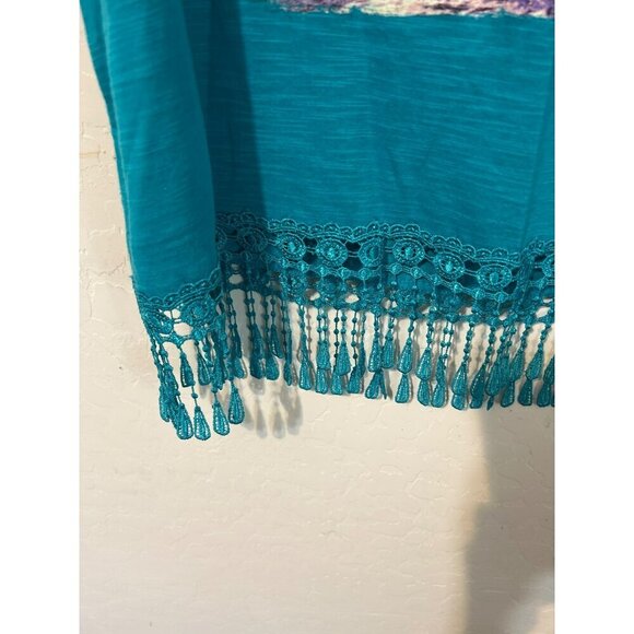 Style & Co Turquoise Sz M Fringe Detail Cover Up T Shirt Wake Me Up For Summer - Picture 4 of 8